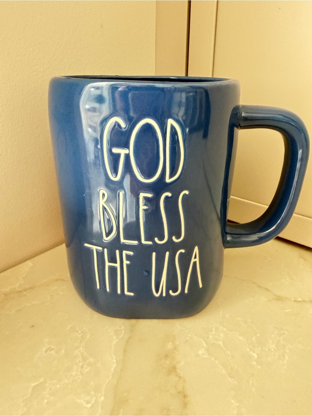Rae Dunn Blue 'God Bless The USA' Ceramic Mug